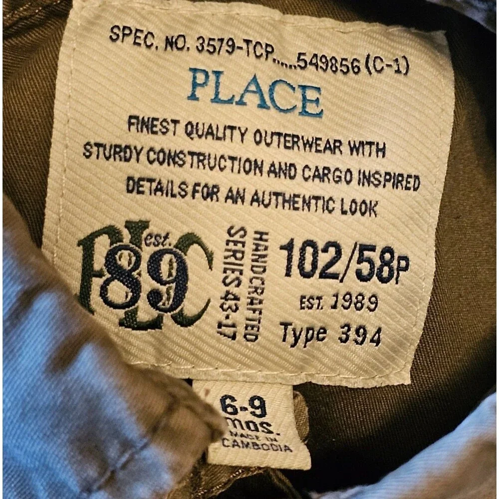Utility Jacket Youth 6-9 MArmy Green Military Pockets Casual Active Childrens pl